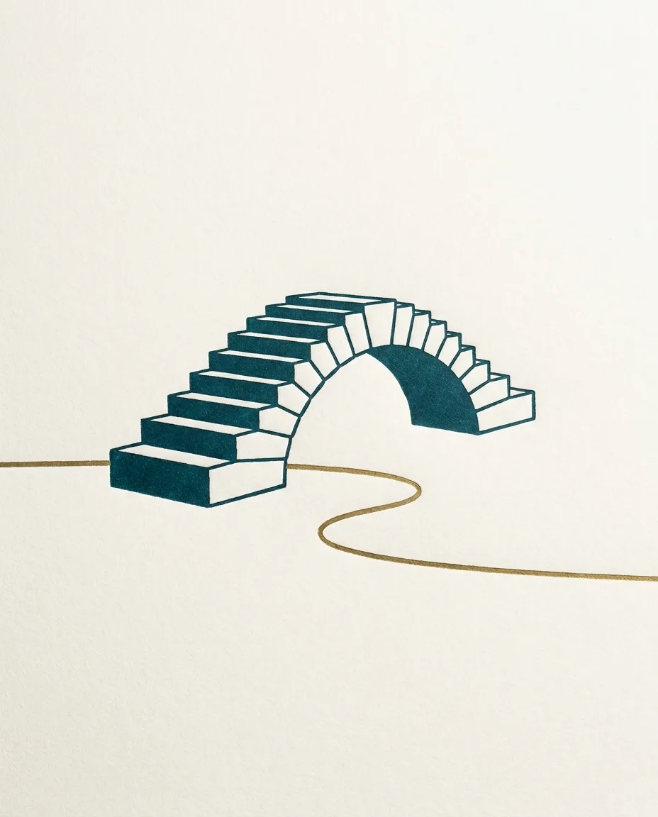 Staircase Illustration | AHEG Resources An illustration shows a staircase curving into an archway with a winding path, representing non-AQF programs.