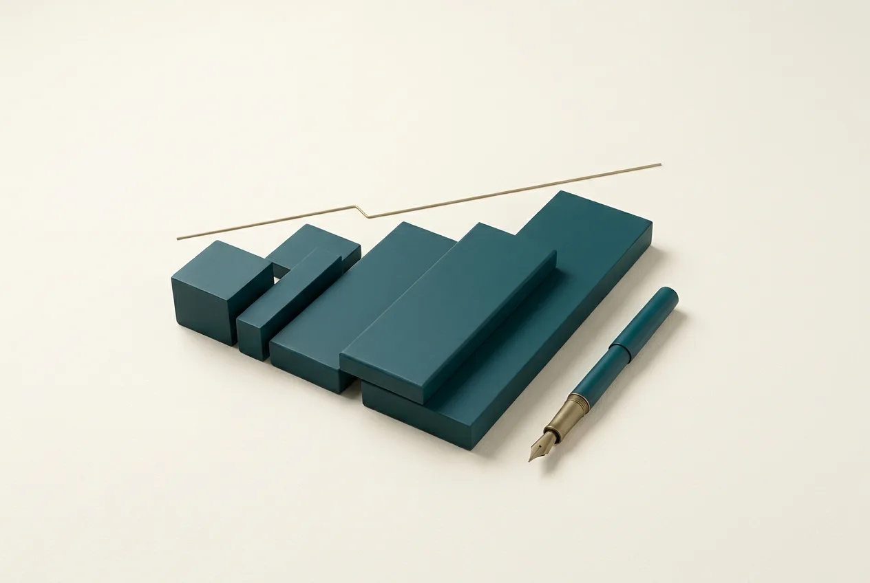 Management & Commerce | AHEG Resources A teal pen and stacked blocks represent resources for management and commerce education.